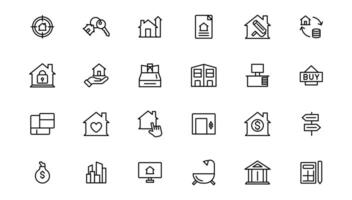Real Estate minimal thin line web icon set. Included the icons as realty, property, home loan and more. Outline icons collection. vector
