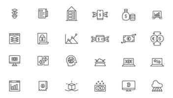 Set of fintech modern icons. Simple line art style icons pack. fintech simple concept icons set. Contains such icons as finance, technology, blockchain, innovation and more, can be used for web vector