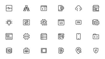 Software development icon collection. Programming coding icon set. Programmer and developer symbol vector