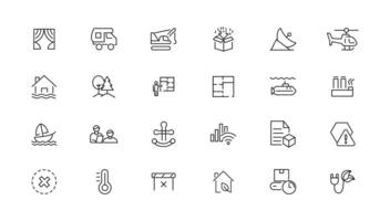 industrial y transporte lineal íconos colección.conjunto de Delgado línea web icono colocar, sencillo contorno íconos recopilación, píxel Perfecto iconos, vector
