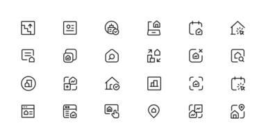 Real Estate minimal thin line web icon set. Included the icons as realty, property, mortgage, home loan and more. Outline icons collection vector