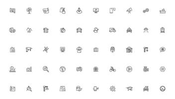 industrial y transporte lineal íconos colección.conjunto de Delgado línea web icono colocar, sencillo contorno íconos recopilación, píxel Perfecto iconos, vector