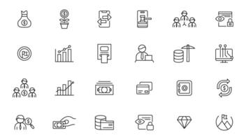Set of fintech modern icons. Simple line art style icons pack. fintech simple concept icons set. Contains such icons as finance, technology, blockchain, innovation and more, can be used for web vector
