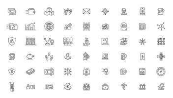 Set of fintech modern icons. Simple line art style icons pack. fintech simple concept icons set. Contains such icons as finance, technology, blockchain, innovation and more, can be used for web vector