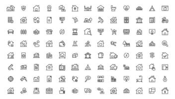 Real Estate minimal thin line web icon set. Included the icons as realty, property, home loan and more. Outline icons collection. vector