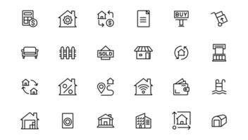 Real Estate minimal thin line web icon set. Included the icons as realty, property, home loan and more. Outline icons collection. vector