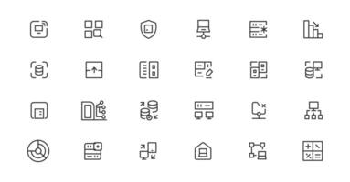 Data Analytic thin line icon set. Data Analysis editable stroke icons. Data analytics, mining, optimization, processing, statistic, monitoring, analysis vector