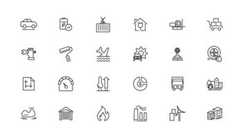 industrial y transporte lineal íconos colección.conjunto de Delgado línea web icono colocar, sencillo contorno íconos recopilación, píxel Perfecto iconos, vector