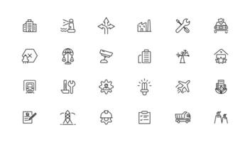 industrial y transporte lineal íconos colección.conjunto de Delgado línea web icono colocar, sencillo contorno íconos recopilación, píxel Perfecto iconos, vector