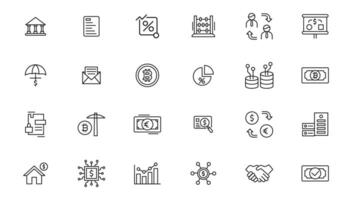 Set of fintech modern icons. Simple line art style icons pack. fintech simple concept icons set. Contains such icons as finance, technology, blockchain, innovation and more, can be used for web vector