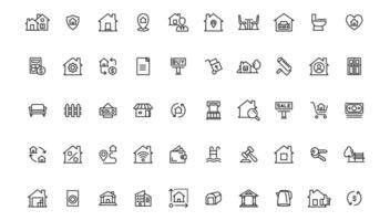 Real Estate minimal thin line web icon set. Included the icons as realty, property, home loan and more. Outline icons collection. vector