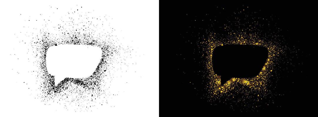 Editable golden and black color speech bubble isolated graffiti spray paint
