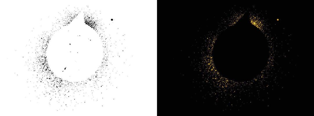 Spray-painted black and golden speech bubble symbol