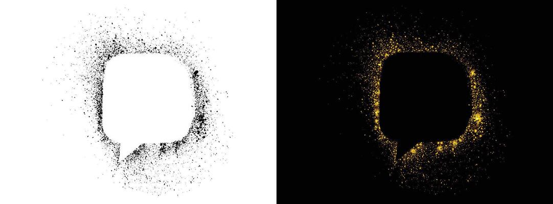 Editable gold glitter black and golden color speech bubble frame