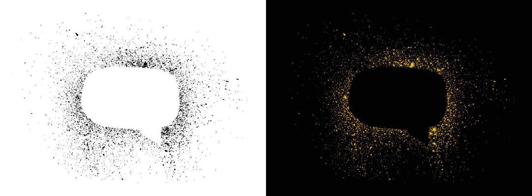 Golden and black color speech bubble symbol