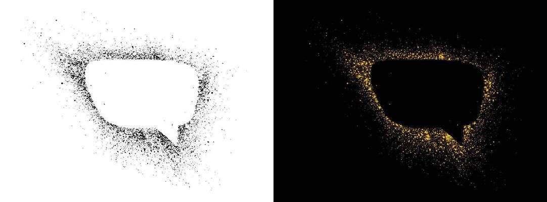 Spray-painted graffiti grunge texture black and golden color speech bubble