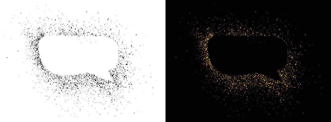 Black and golden glitter spray paint speech bubble icon frame