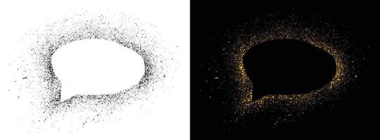 Spray-painted black and golden color grunge texture speech bubble vector