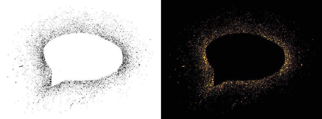 Spray-painted black and golden color grunge texture speech bubble