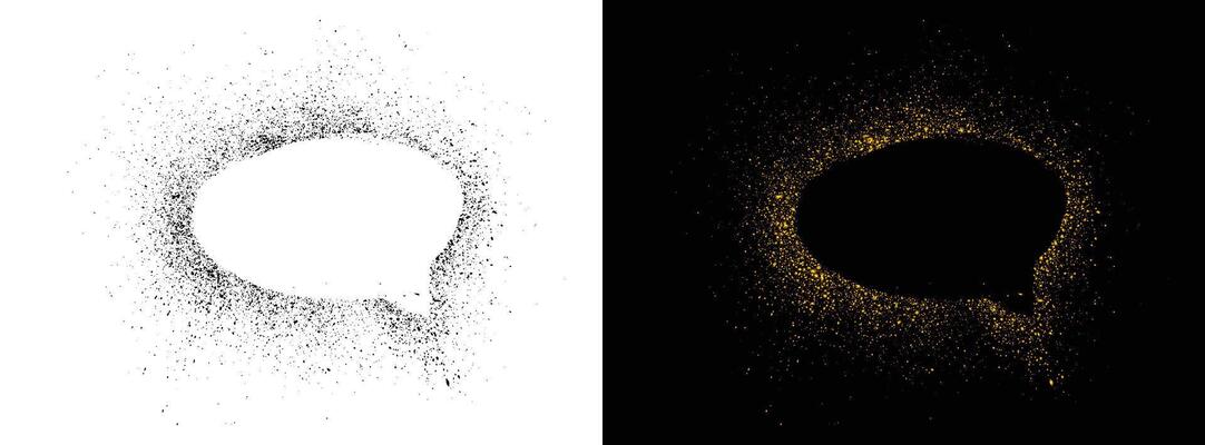 Spray-painted black and golden color speech bubble icon background