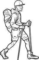 Hiker with Backpack and Trekking Poles vector