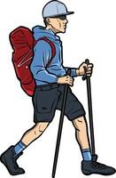 Hiker with Backpack and Trekking Poles vector