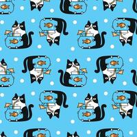 CUTE BLACK CAT IS DRINKING WATER FROM A VAS PATTERN DESIGN vector