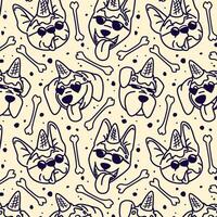CUTE DOGS WITH GLASSES AND ICE CREAM ON HEAD CARTOON PATTERN vector