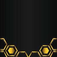golden hexagon design on black background vector