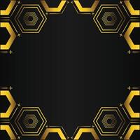 golden hexagon frame design on black background vector
