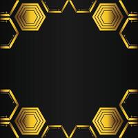golden hexagon frame design on black background vector