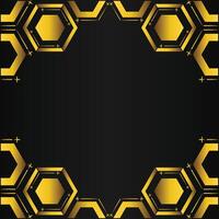 golden hexagon frame design on black background vector