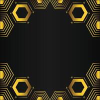 golden hexagon frame design on black background vector