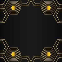 golden hexagon frame design on black background vector