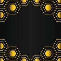 golden hexagon frame design on black background vector