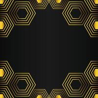 golden hexagon frame design on black background vector