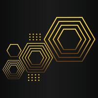 luxury black background with abstract golden geometric hexagon shape vector
