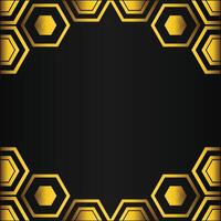 golden hexagon frame design on black background vector
