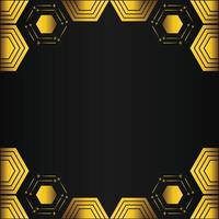 golden hexagon frame design on black background vector