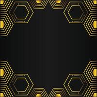 golden hexagon frame design on black background vector