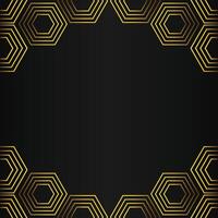 golden hexagon frame design on black background vector