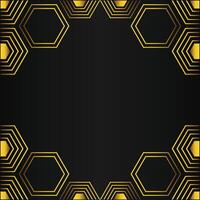 golden hexagon frame design on black background vector