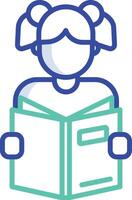 School Girl Reading outline color illustration vector