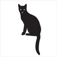 Sitting cat silhouette looking forward and Tail down vector