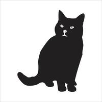 Sitting cat silhouette looking forward and Tail back vector