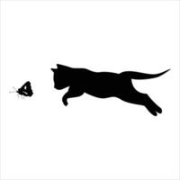 A silhouetted cat jumping and chasing a butterfly vector