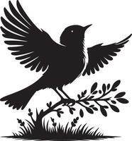 black silhouette of a bird on a branch vector