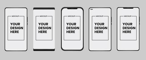 Set of realistic models smartphone with transparent screens. Smartphone mockup collection. Phone mockup in front. Mobile phone with shadow. vector