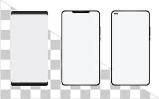 Set of realistic models smartphone with transparent screens. Smartphone mockup collection. Phone mockup in front. Mobile phone with shadow. vector