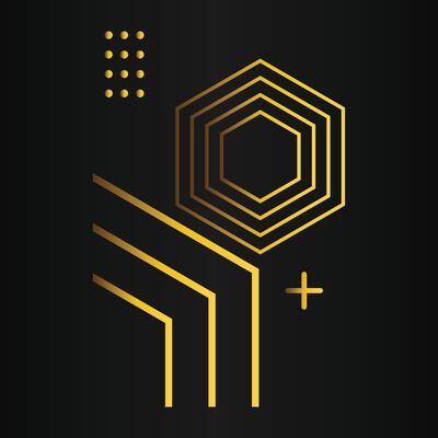 luxury black background with abstract golden geometric hexagon shape